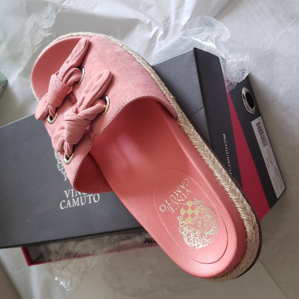 Vince Camuto NEW Slides Womens Mule Suede Tied Sandal SlipOn Espadrille NIB PINK - Picture 6 of 11